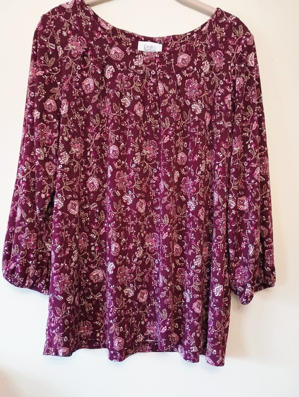 Croft & Barrow Mixed Berry Pleated Neckline 3/4 Sleeve Blouse Size XXL - Picture 2 of 13
